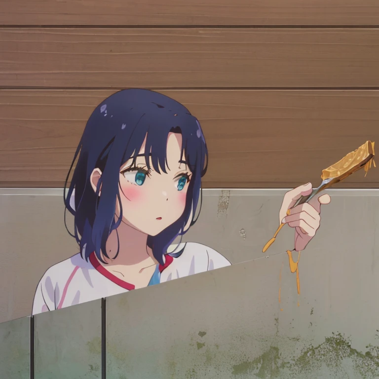 Sakura Adachi smearing peanut butter on the wall