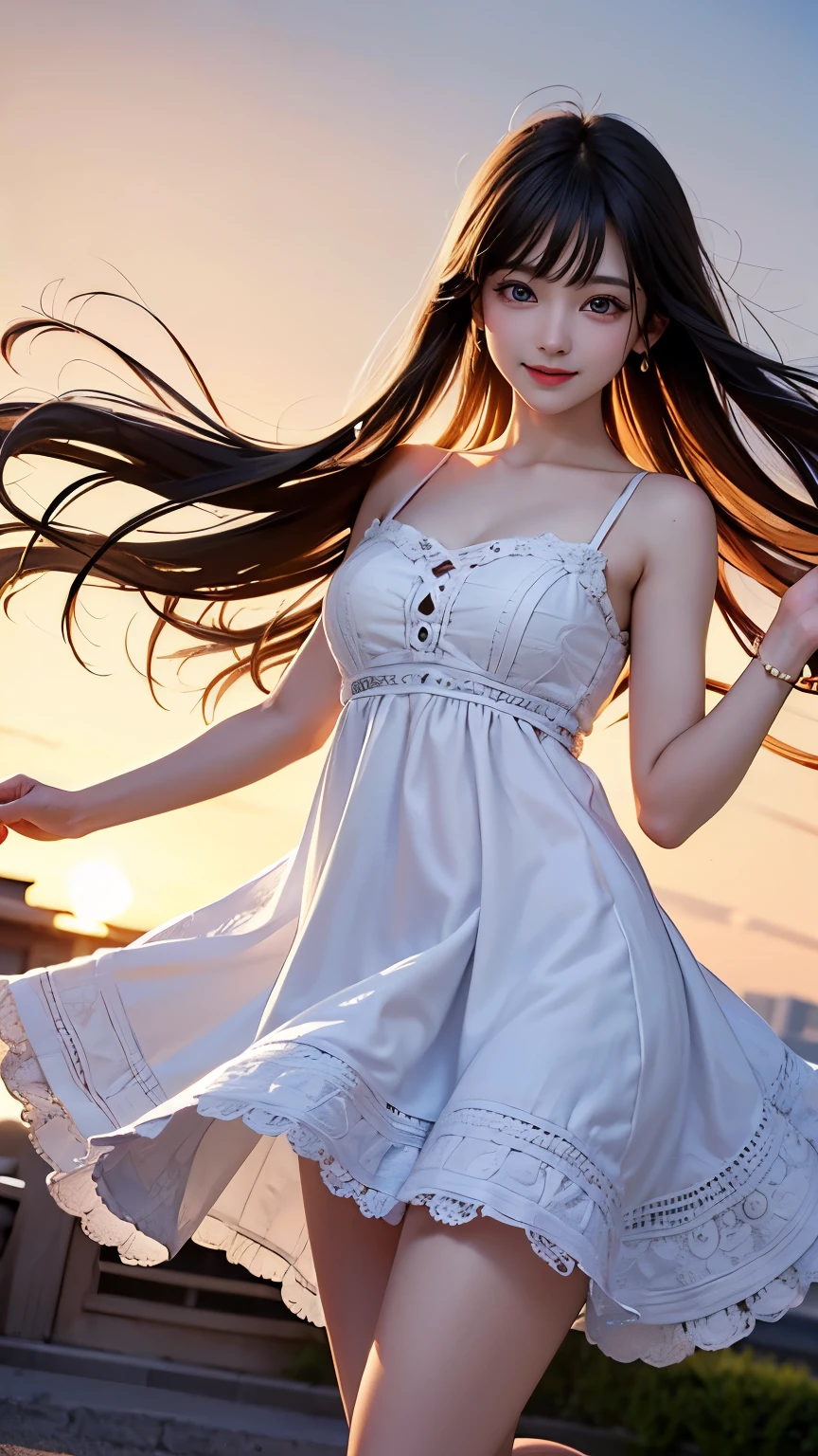 very cute and beautiful girl,White frilly sundress with fine lace,(Very beautiful face and eyes:1.2),smile
ひまわり畑の真ん中に立つ,Beautiful summer sky,
Mid Shot,(smile),Black Hair,Dynamic pose,Leg Details,
(highest quality,masterpiece:1.2),Absurd,High resolution,Very detailedな,Very detailed,32k,8k resolution,
Intricate details,Movie Scenes,Detailed Background,alone,Dynamic Angle,
alone,Hair blowing in the wind,