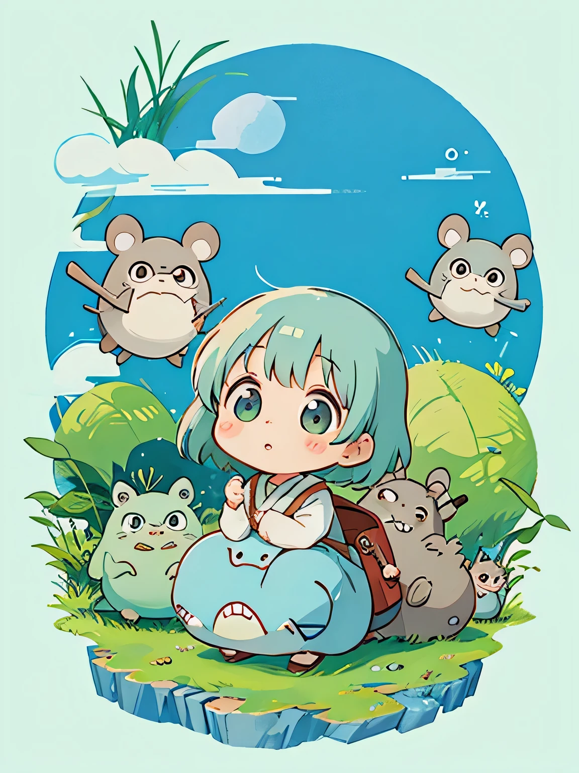 hayao miyazaki style, Kawaii Design, The most beautiful girl of all time、Chibi, Totoro、Let's all pee、Lots of cute raccoons、Totoro Forest