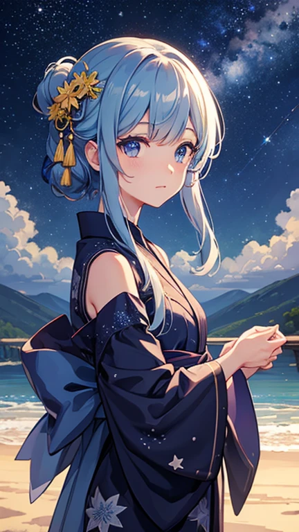 Landscape Photography、wallpaper、Starry Sky、Meteorilky way、Yukata Girls、Off the shoulder