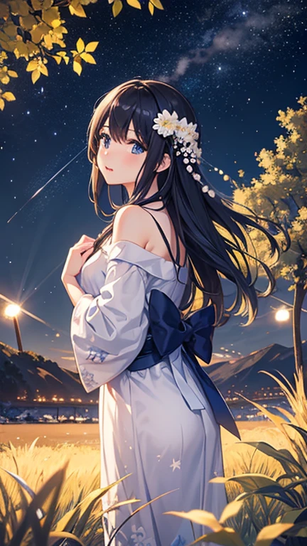 Landscape Photography、wallpaper、Starry Sky、Meteorilky way、Yukata Girls、Off the shoulder