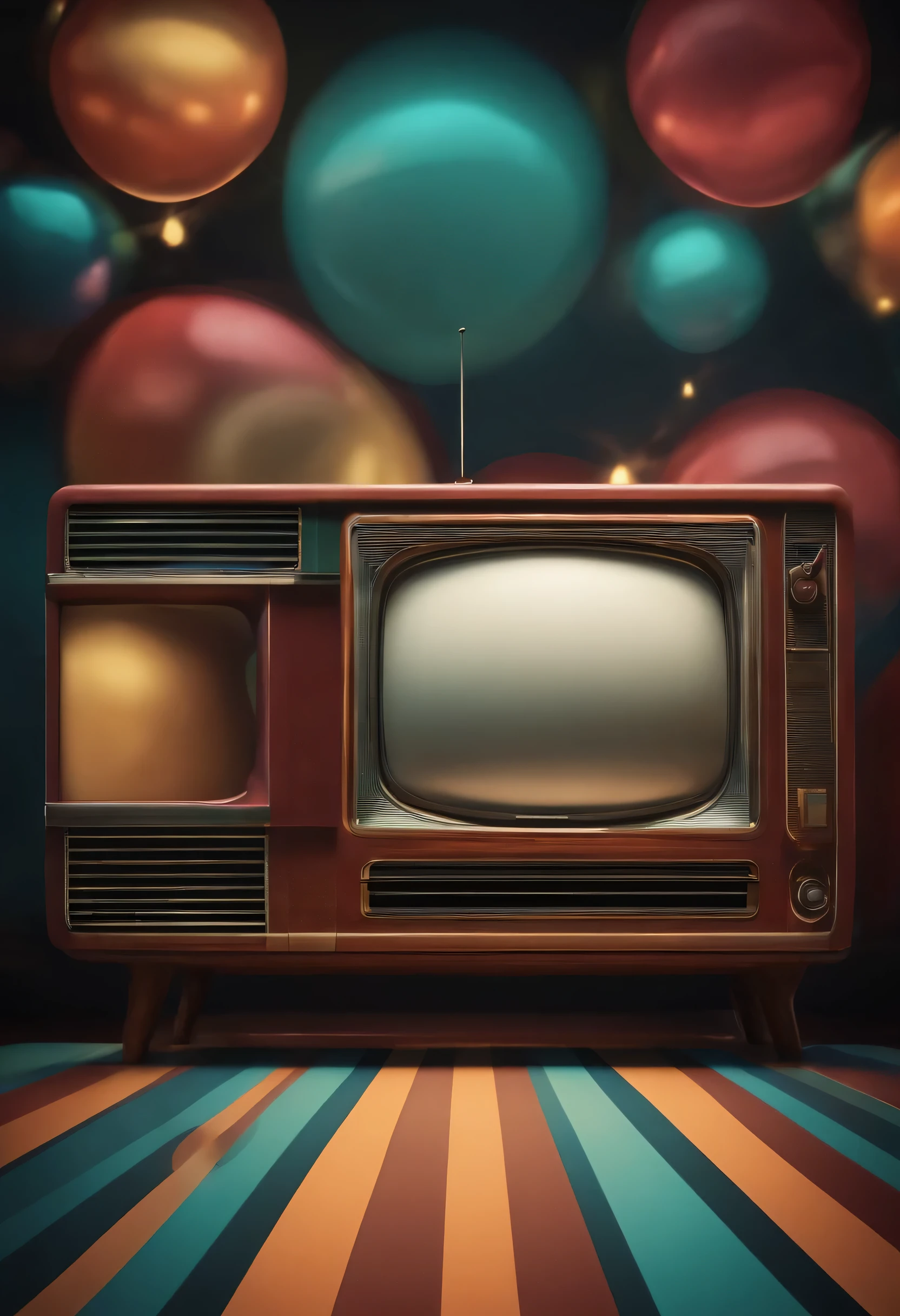 Retro tv in middle, night club theme background, plain, retro feel, 