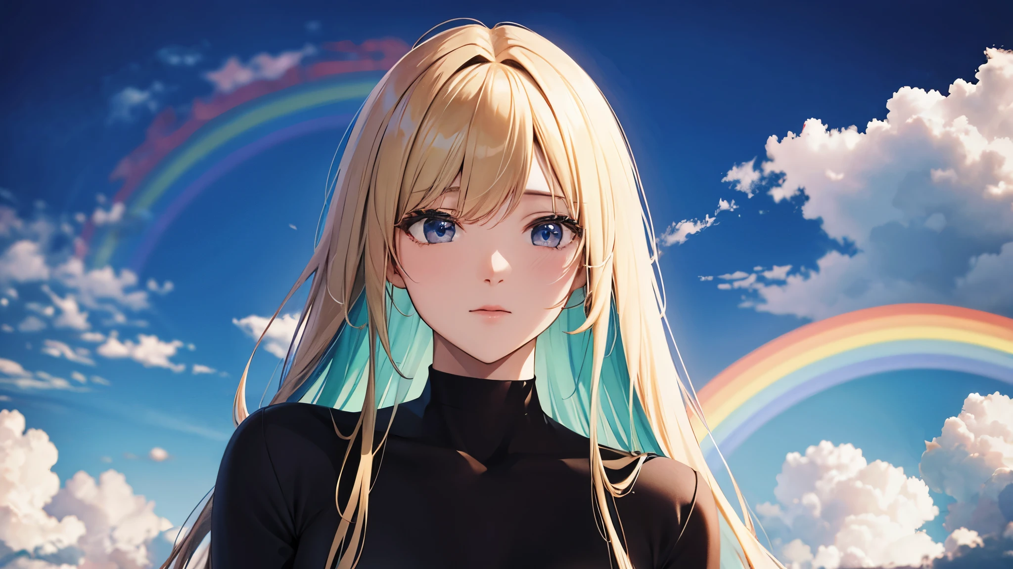 Two-dimensional characters、cool、male、Blonde、Rainbow background in the blue sky