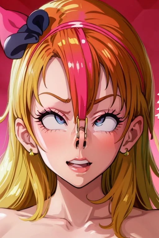 (Miyuki "Cure Happy" Hoshizora (Miyuki Hoshizora) - Smile Pretty Cure! (Smile PreCure) - :1.5),(Nose Hook:1.5),(Facial Realism)超Swollen lips, Super thick lips, Kissing Face,, Glowing Skin,masterpiece, highest quality, naughty smile,(vapor:1.2), (Happy:1.4),(Ahegao:1.6),(Roll your eyes,1.6),(blowing foam through the mouth:1.2),(Attractive mature woman,Super strong super huge huge vulgar face:1.2),(Ahegao:1.8),(Roll your eyes:1.6),(Huge very angry face:1.6),(put on a mean look:1.8),(put on a mean look:1.8),masterpiece, highest quality,Super evil smile, blush, I breathe,Glowing Skin,highest quality, 8K, 32k, masterpiece, Detailed face, Lips Detail, Fine grain, double eyelid,(Bimbo face:1.5,Heavy makeup:1.5,Black gal:1.5 ),Pink thick lips,Swollen lips,(Widening pig nostrils:1.5)