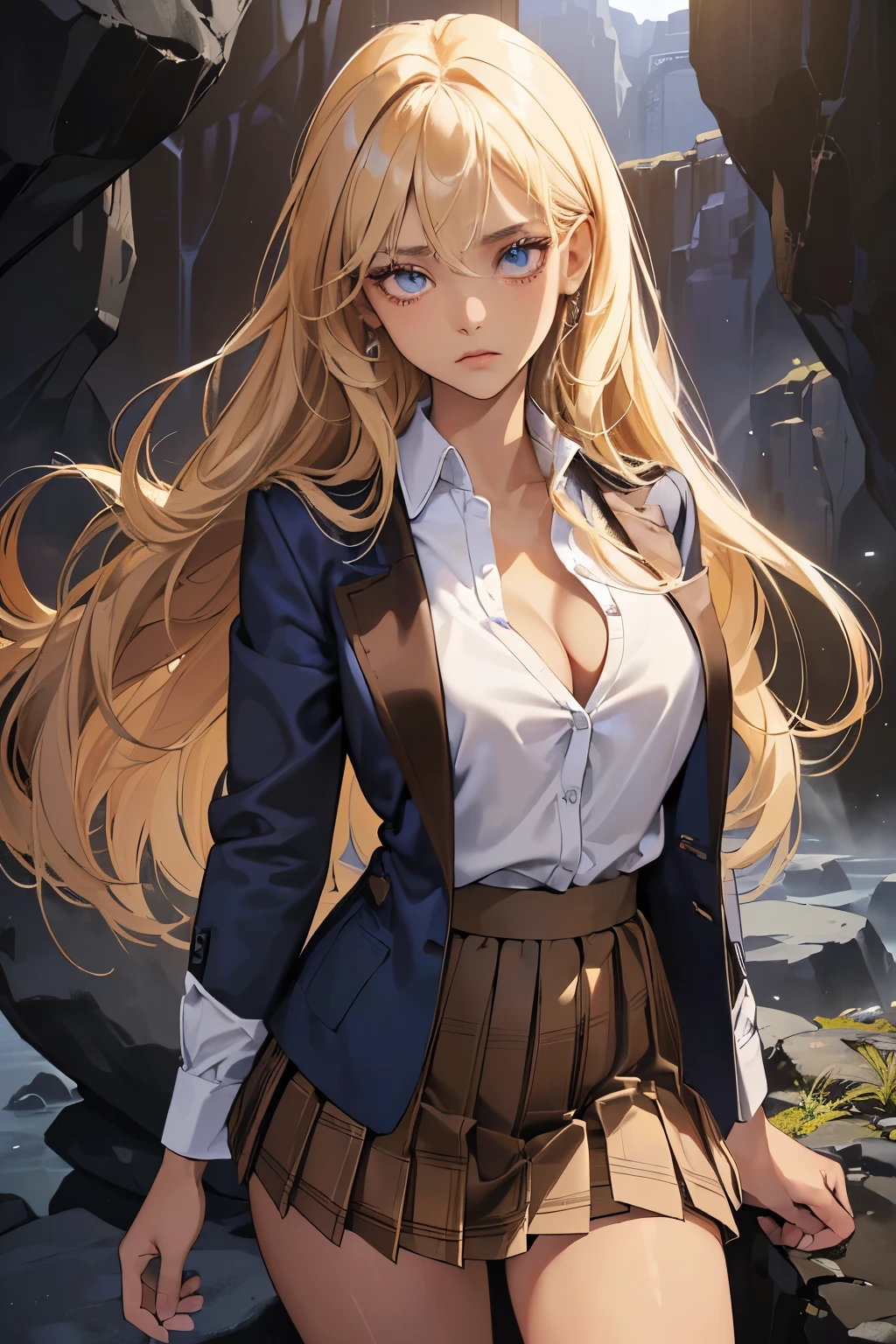 (absurdres, highres, ultra detailed),Masterpiece,intricate details,Best quality,8k,Realistic face,(anime girl),anime style,Realistic skin texture,magnified textures, stunning clarity, ultra detailed eyes and faces,dark blue blazer jacket