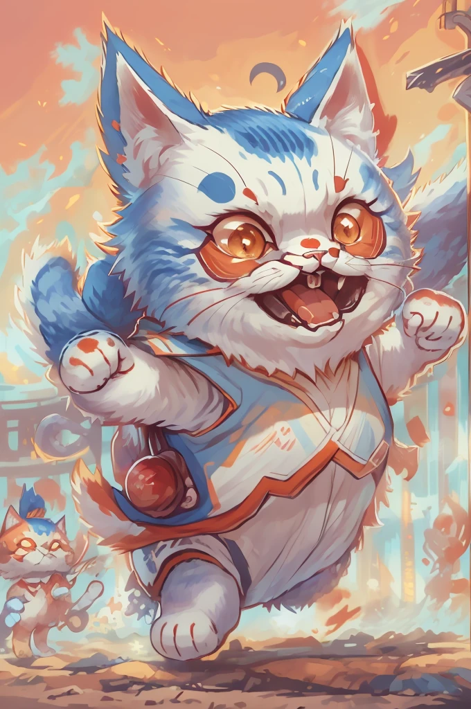 «Pafu-chan, yokai cat, supporting Lotte's Marines” (Main Theme) Pafu-chan, cute yokai cat, shown in a joyful and energetic pose, wearing a cheerleader suit with the Lotte Marines team logo. Pafu-chan has a playful expression, and he's holding a pompom in one hand, while the other hand is raised high in the air, showing support for the Lotte Marines baseball team. (Material) The artistic design is made in a bright and dynamic illustrative style, with bold lines and vibrant colors, reminiscent of Japanese manga and anime. The overall composition is visually appealing, and Pafu-chan is the center of the image. (additional information) The background of the painting shows a baseball stadium, filled with enthusiastic fans, cheering and waving flags in support of Lotte Marines. The atmosphere is lively and filled with excitement. Pafu-chan окружена группой очаровательных поклонников кошачьих ёкаев, each showing its own unique characteristics and costumes. (image quality) The image is created with maximum attention to detail and accuracy, the result is a work of art with high resolution and high detail. Colors are bright and rich, with a wide range of tones and shades. The artwork also has realistic shadows and highlights, giving it a three-dimensional appearance. (art style) The work is inspired by the “kawaii” concept (cuteness) and combines it with the spirit of sports and team support. It combines elements of Japanese folklore and pop culture, создавая уникальный и привлекательный art style. (color toning) The color palette of the works is predominantly bright and energetic, with a focus on Lotte Marines team colors, that include shades of blue, white and red. Colors are used to convey a sense of enthusiasm and team spirit. (light) The general lighting of the artwork is bright and evenly distributed, with a focus on Pafu-chan and fans, reinforcing