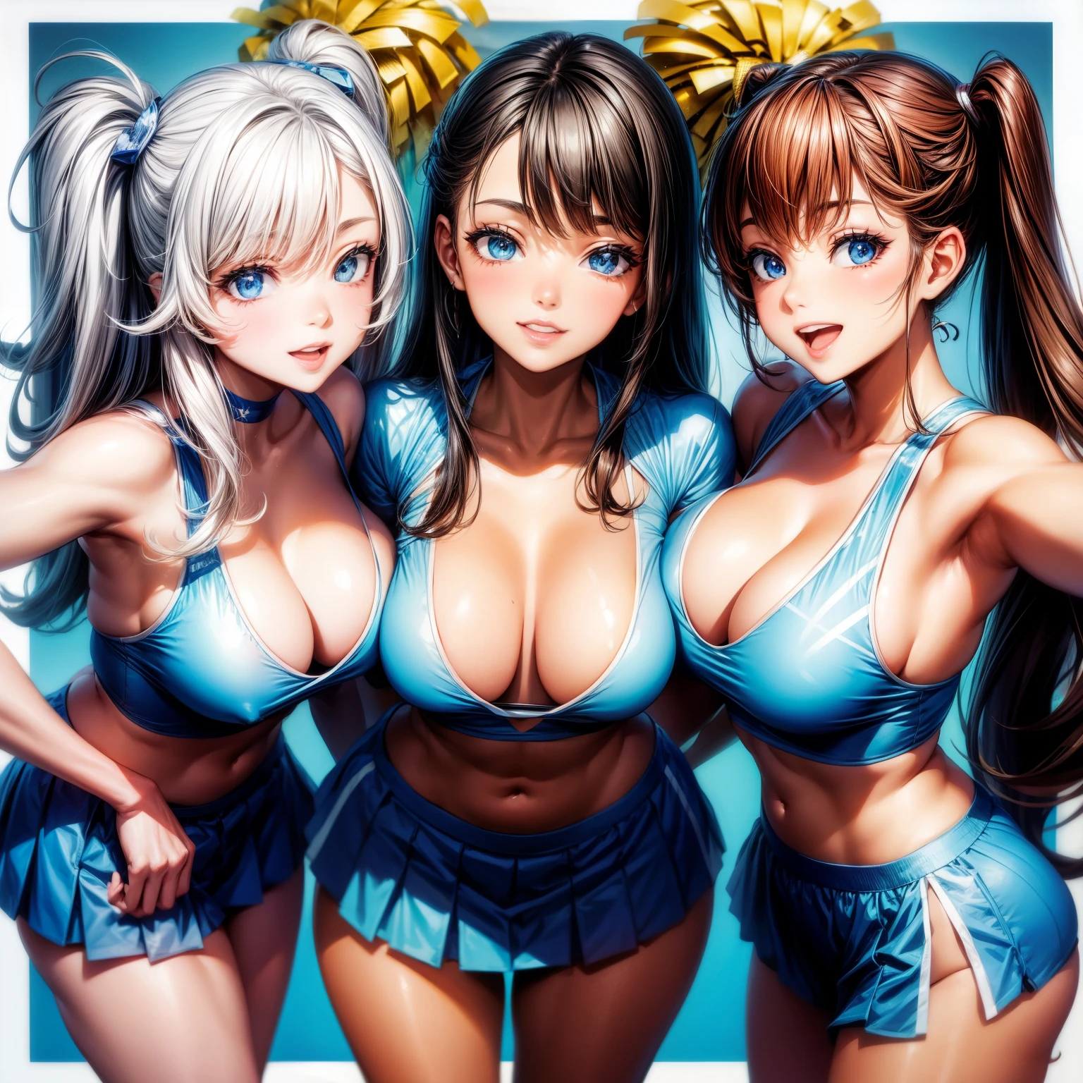 Practical, 3 girls, Selfie stick, Selfie, Cheerleading, Large Breasts