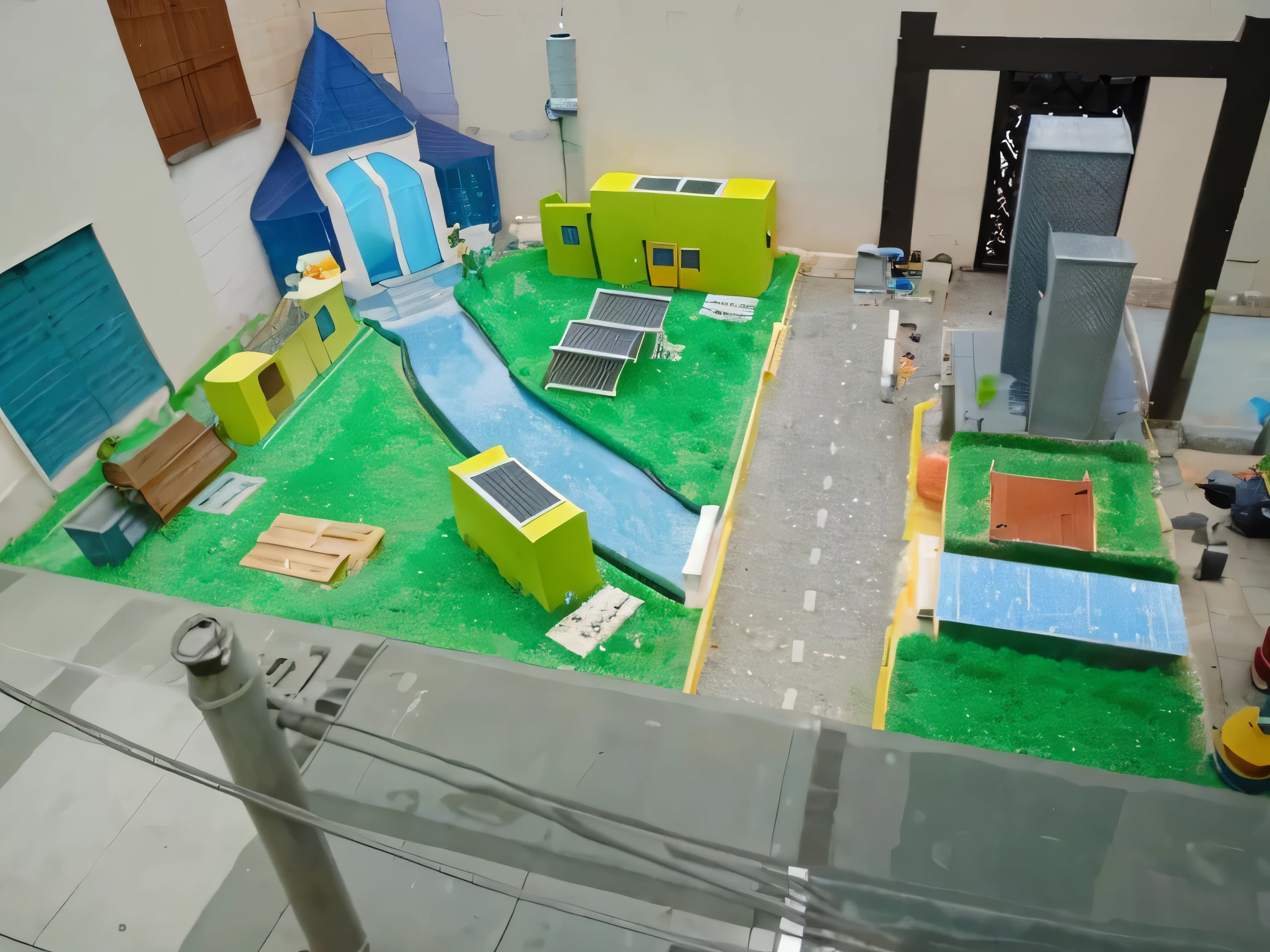 I want to make a international project. So I want to describe how my project will be. At the corner there have a mountain that paint in a drawing paper.In front of the mountain have hidroelektrik using polystrin foam and that make a river as long the end of the project.the river seperated 2 sides.in the right side there have solar power irrigation system, animal enclosure,and a house.there have a long road across the river and have bridge. In the other side there have water treatment plant,some buildings,a field and the road is continuing here.