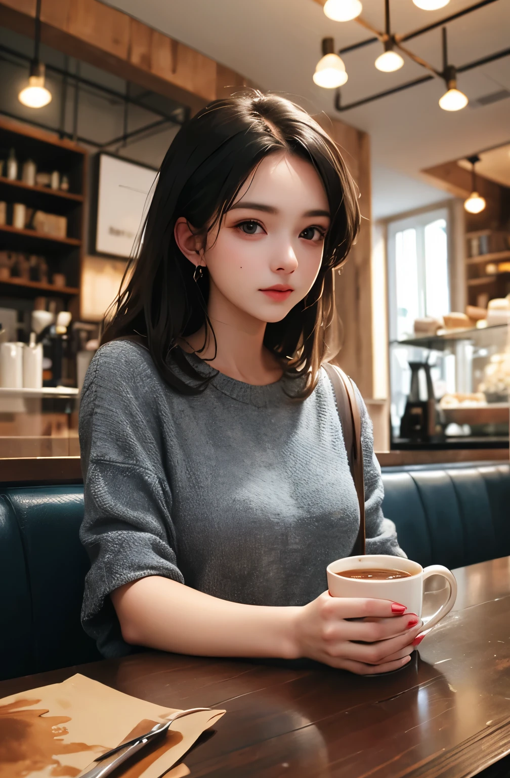 Beautiful woman drinking coffee in a cafe