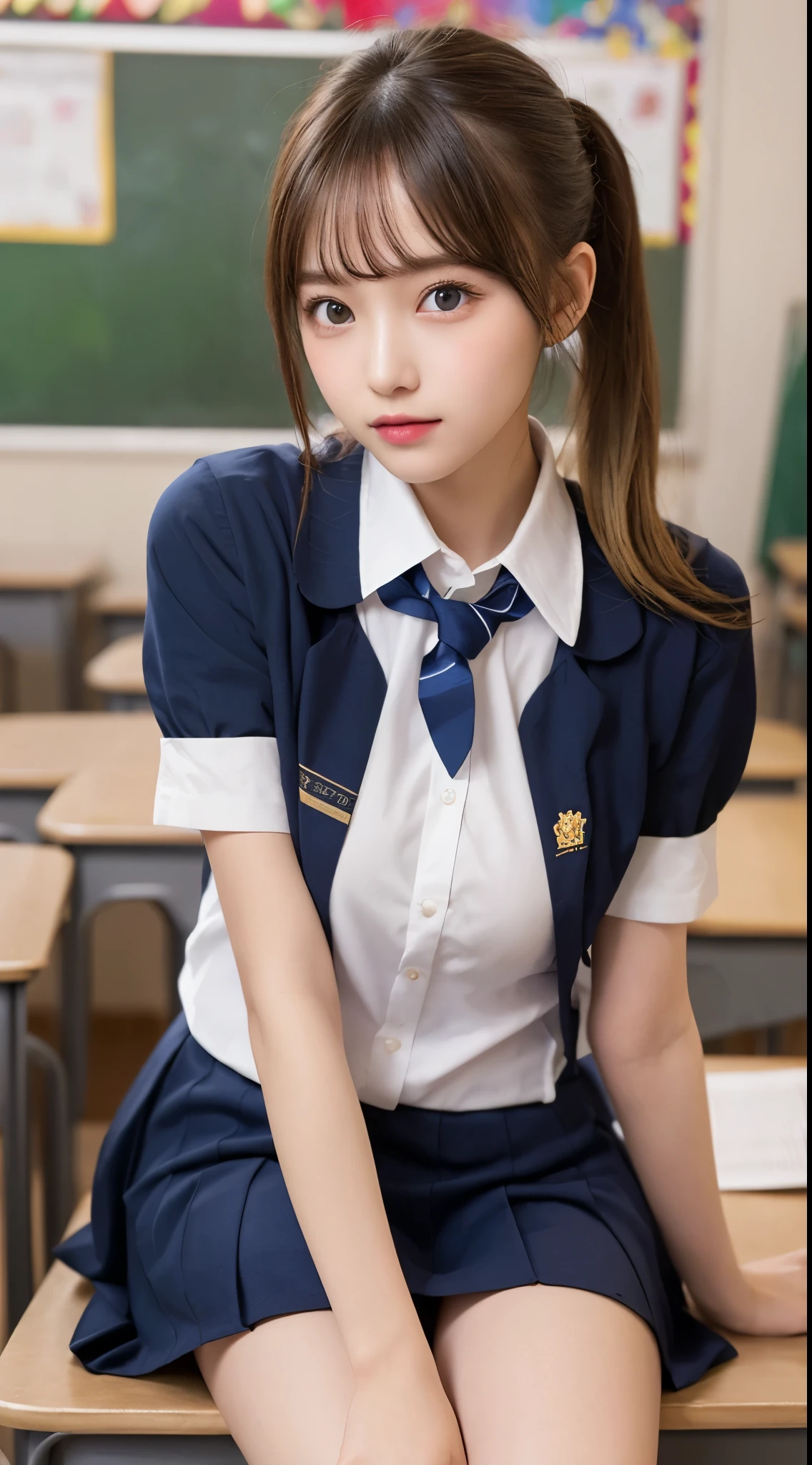 (8K high image quality), (top-quality), (RAW image quality),(masutepiece:1.2), (Realistic), (Photorealistic:1.37), ,largeeyes,long eyelasher,(Live-action realistic style),The Ultimate Face,Photorealistic light and shadow,Clear facial features,,Fair skin, ),Best portraits, 1-girl, Cute,Beautiful detailed eyes,highlydetailed skin,(Beautiful face with double eyelids), (Realism: 1.4),((fullbody image)) ,delicate and beautiful face,,Female about 20 years old,(Beautiful Face 1.4),Short hair,((Japan high school girl in uniform)),(Find your audience and smile),red lipsticks,Lame around the eyes,((Shot in the classroom)),(Sit on one knee upright),panties fully visible.,Pastel colors panties,(I like to show my panties to viewers),(Show your panties to your audience),((Japan schoolgirl uniform)),((Brightly lit beautiful face)),red lipsticks,Lame around the eyes,Shooting at close range,School uniform, Short sleeve,Shot up close,((Shooting without creating shadows on the face)),The classroom is very bright with lighting..Big