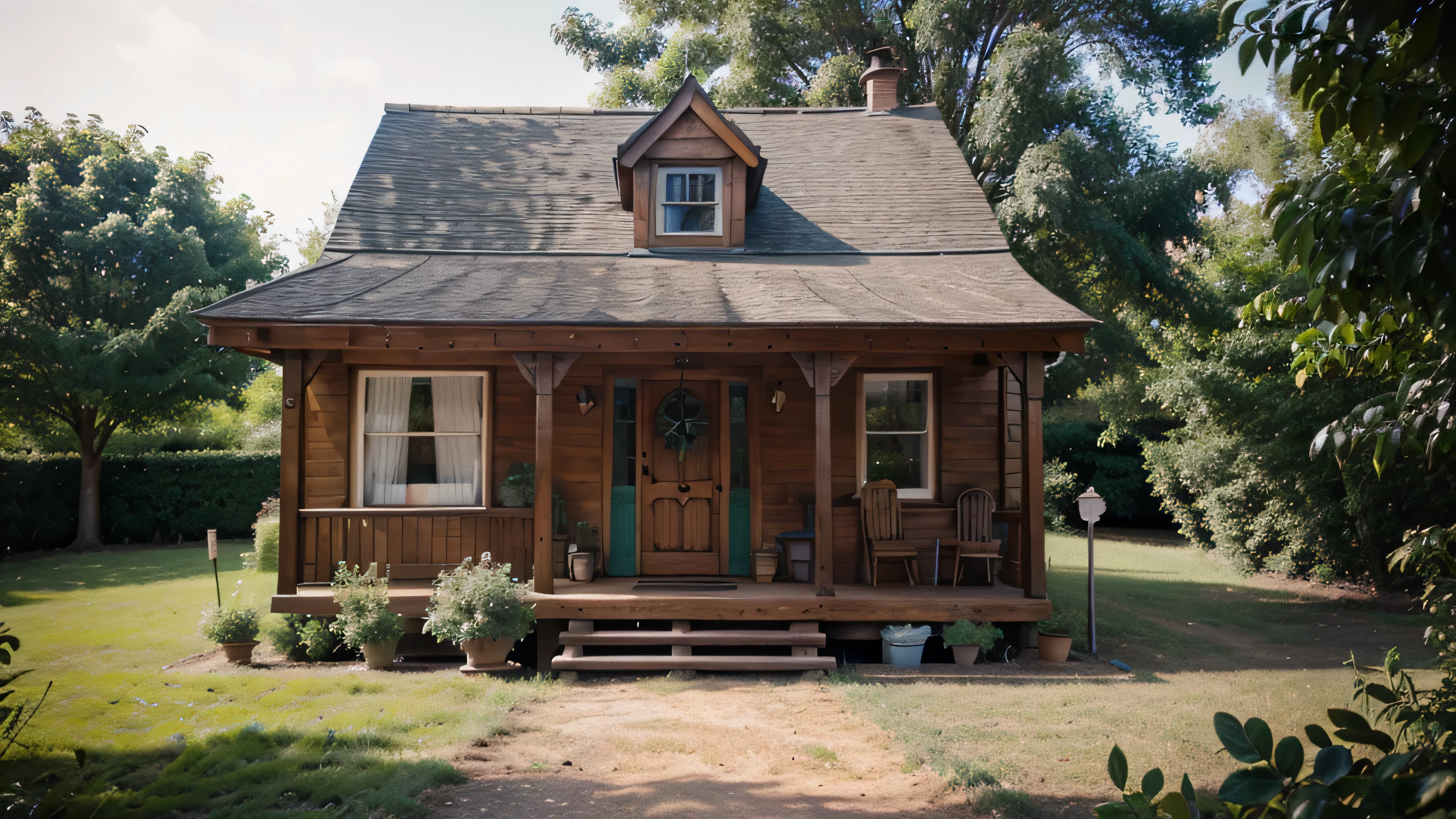 vintage small wood house, vintage colors