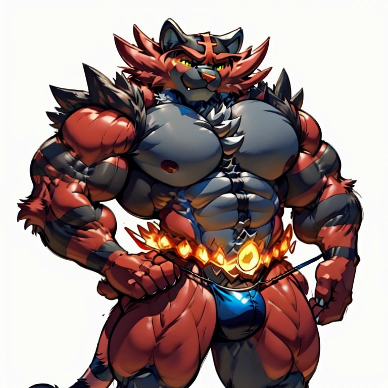 incineroar, 4k, high resolution, best quality, posted on e621, solo, male, adult, masculine, muscular, (white background, no background:1.1), (by wfa:1.0), (by negger:1.0), (detailed face, detailed eyes:1.1), (cel shaded:1.2), half body, fire belt, incineroar, big muscle (pecs, triceps, traps)
unusually developed muscular body,
body full of huge muscles.
showing off muscles,
pectorales enormes.
Exaggeratedly huge muscles.
Gigachad Muscular, bulge in the crotch wears a small black string thong that reveals huge muscular thighs. (metallic color: jet black thong), NJfurry