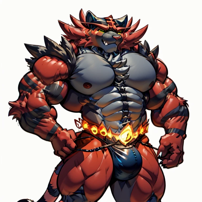 incineroar, 4k, high resolution, best quality, posted on e621, solo, male, adult, masculine, muscular, (white background, no background:1.1), (by wfa:1.0), (by negger:1.0), (detailed face, detailed eyes:1.1), (cel shaded:1.2), half body, fire belt, incineroar, big muscle (pecs, triceps, traps)
unusually developed muscular body,
body full of huge muscles.
showing off muscles,
pectorales enormes.
Exaggeratedly huge muscles.
Gigachad Muscular, bulge in the crotch wears a small black string thong that reveals huge muscular thighs. (metallic color: jet black thong), NJfurry