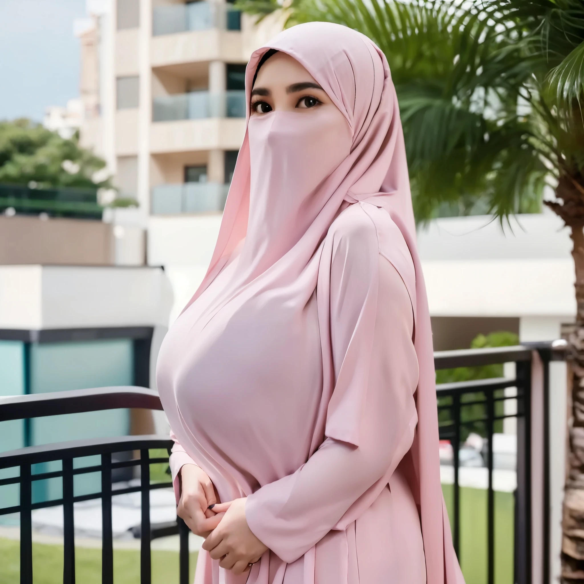 50 years Old, Hijab Indonesian mature woman, Big Tits : 66.9, Gamis, Breast out from her clothes : 1.9, at doctor office, Dark light, at Nighttime