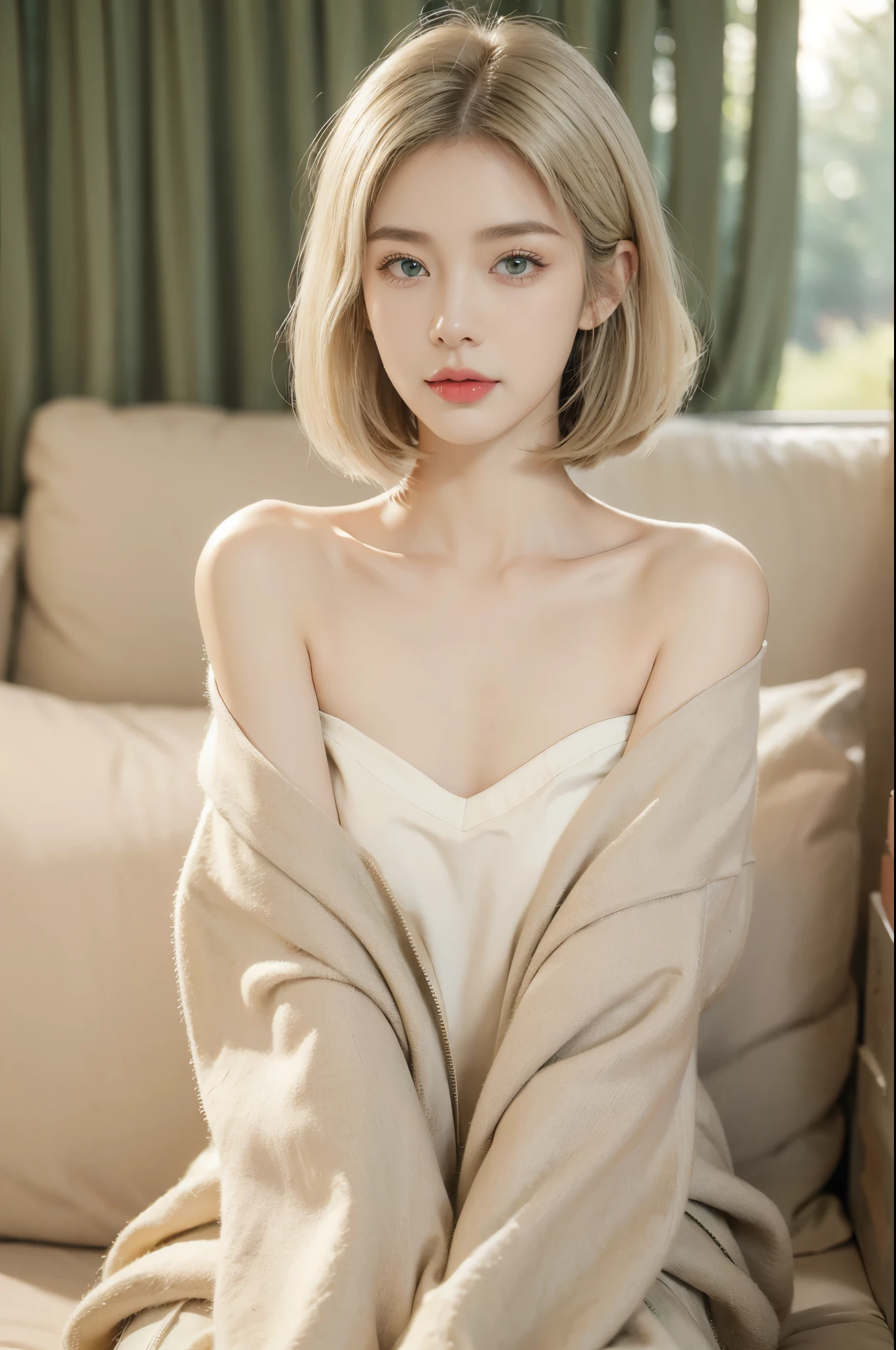 Professional, (4k photos:1.1) 、((preteen)), Beautiful Girl, Model body, Big blue eyes, Small breasts, Long legs, Ethereal beautiful body, jaw-dropping beauty、slim, Petite, Smile of shame、Half body shot , Towel , Bathroom, Sitting ,Soft light, high detailing, Wearing (bath towels:1.2), Shoulder out、beautifull detailed face, Hazel eyes, short blonde hair, (attractive young woman:1.3),realistic skin textures、Lustrous skin、turned around、Exposed thighs!!!