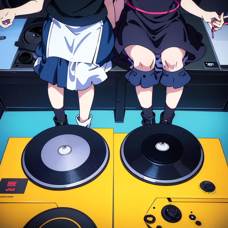 two anime girls in headphones are playing music on a turntable, anime vibes, anime style 4 k, ig studios anime style, nightcore, 8 0 s anime vibe, anime girls, anime style. 8k, lofi artstyle, dj sura, anime moe artstyle, anime style illustration, trending on cgstation, anime style artwork, e - girl