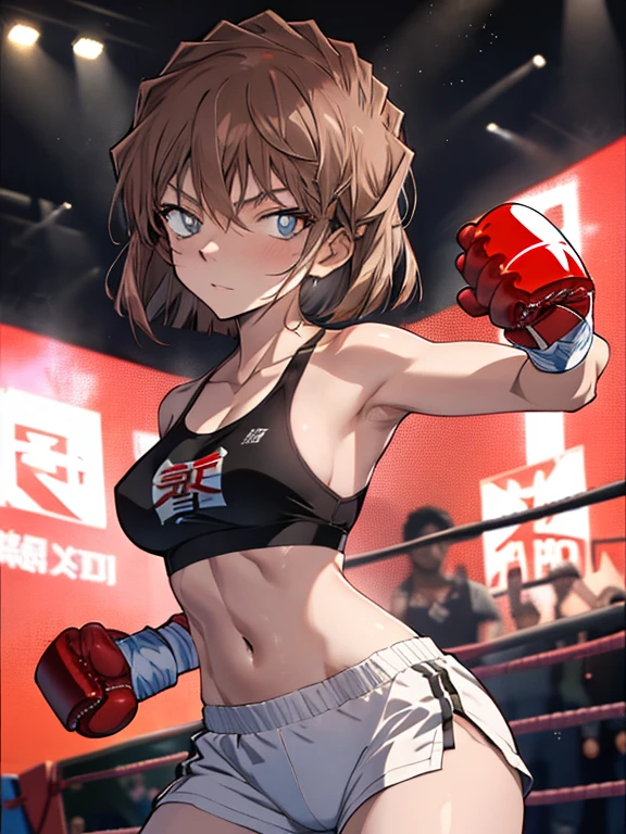 Ai Haibara, boxing、boxingグローブ、Fistfight、UHD, retina, masterpiece, ccurate, anatomically correct, textured skin, super detail, high details, high quality, best quality, highres, 4K