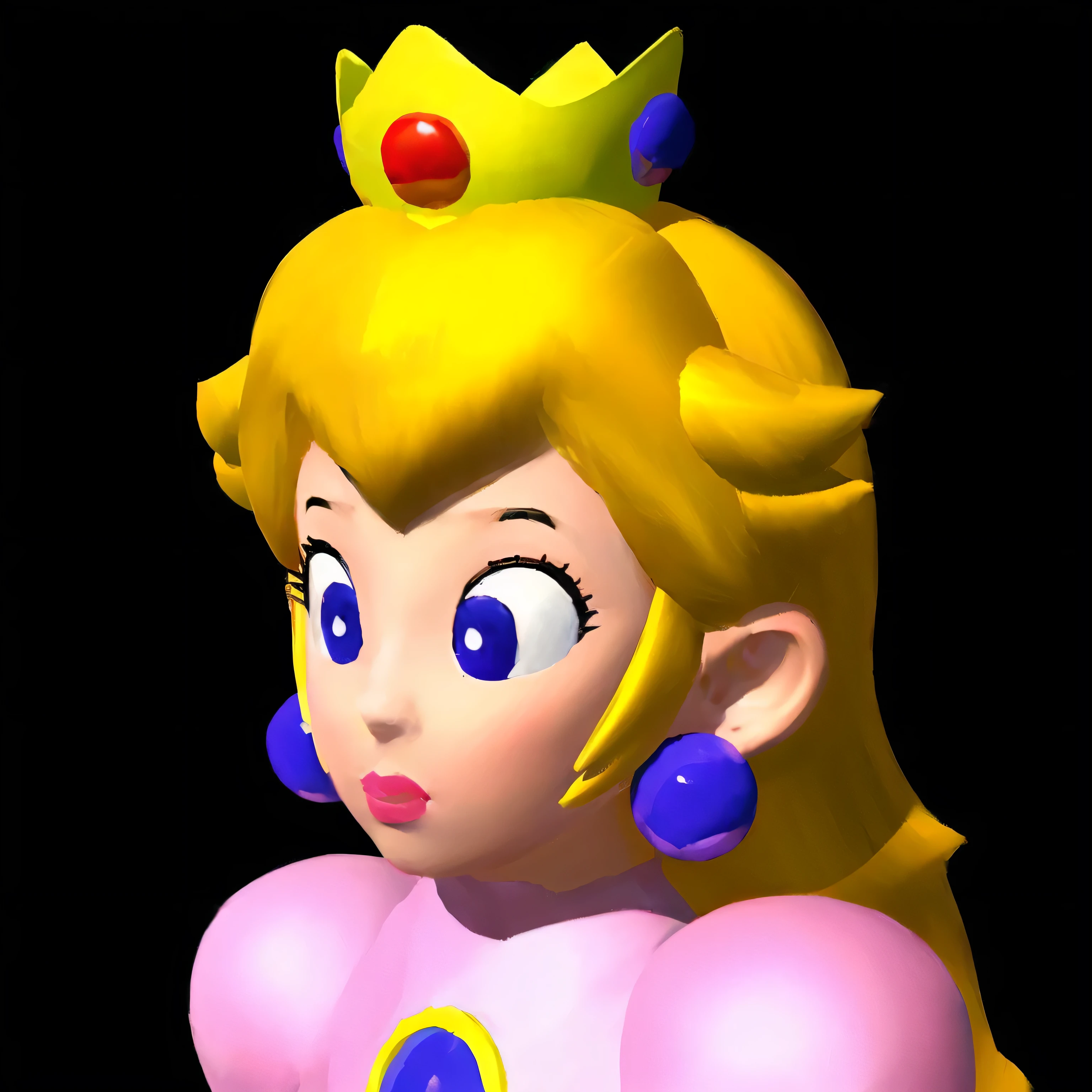 Portrait of Princess Peach in Oil Painting Portrait, Princess Peach in the middle, Black Background, dynamic brush strokes