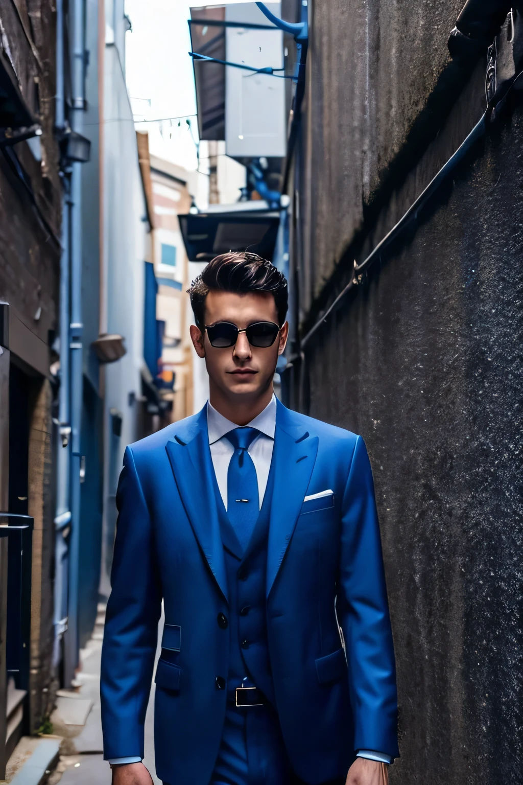 arafed man in a blue suit and tie standing in a narrow alleyway, blue suit, suit , Perfect Face, suit and tie, wearing a suit and a tie, dressed in a suit, wearing a stylish men's suit, wearing business suit, wearing a business suit, wearing a light blue suit, wearing a suit and tie, wearing dark blue suit