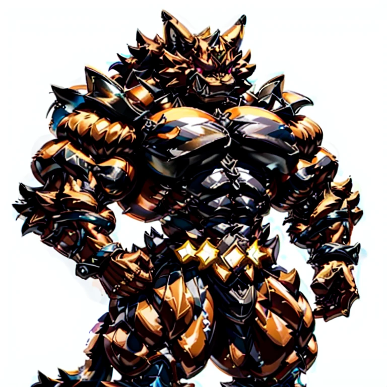 (masterpiece, best quality, detailed:1.2) detailed full body, (Pokémon), incineroar, 4k, high resolution, best quality, posted on e621, solo, male, adult, masculine, muscular, (white background, no background:1.1), (by wfa:1.0), (by negger:1.0), (detailed face, detailed eyes:1.1), (cel shaded:1.2), half body, fire belt, incineroar, big muscle (pecs, triceps, traps) unusually developed muscular body, body full of huge muscles. showing off muscles, pectorales enormes. Exaggeratedly huge muscles. Gigachad Muscular, NJfurry, Its full plate armor emphasizes the muscles. suit fully made of metal, have big wings.