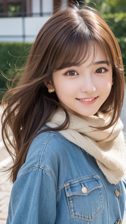 Brown Hair,Medium Hair,20-year-old female, Small nose, With the correct face, Cute natural smile, Japanese facial features, A clean and cute face, Cute realistic portrait, Asian Face, 8K Photo, Soft Makeup,Natural skin texture,Raw photo,highest quality,Full Body Shot,magician