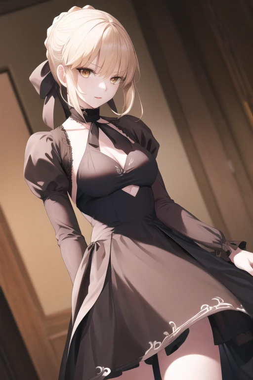 masterpiece, highest quality, High resolution, DDSABER, Pale skin, Black Dress, Cowboy Shot, Are standing,