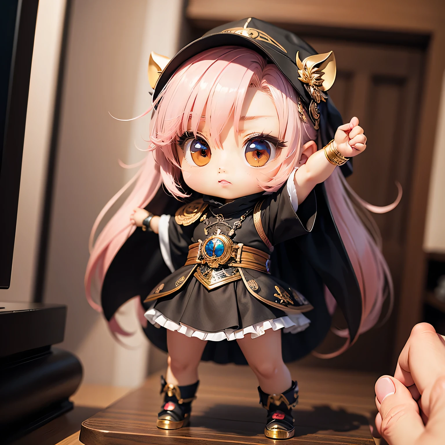 masterpiece、highest quality、Ultra-detailed、(Chibi character's daughter:1.2),White Bob,Red knitted hat,Luxury camisole with red frills,Red knee socks,Rose Flower Carpet,Christmas wreath,Laughter,Full body standing,Glitter