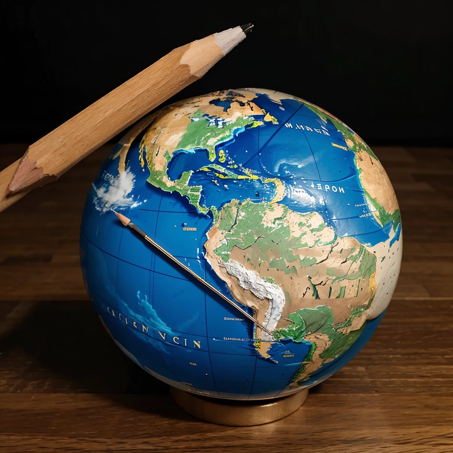 Pencil tip holding a planet
