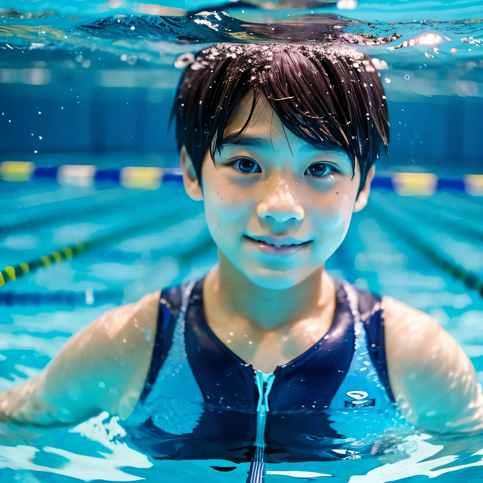 A boy in swimming in the sea