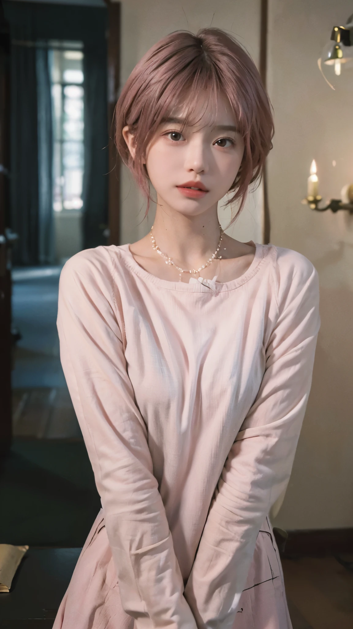 (8k, highest quality, masterpiece: 1.4), Super detailed, highest quality, Ultra-high resolution, Depth of written boundary,Ultra-Realistic Capture,(Very detailed,High definition 16K), cute, girl, short hair, Pink Hair, Around the person,Inside the radial, neon