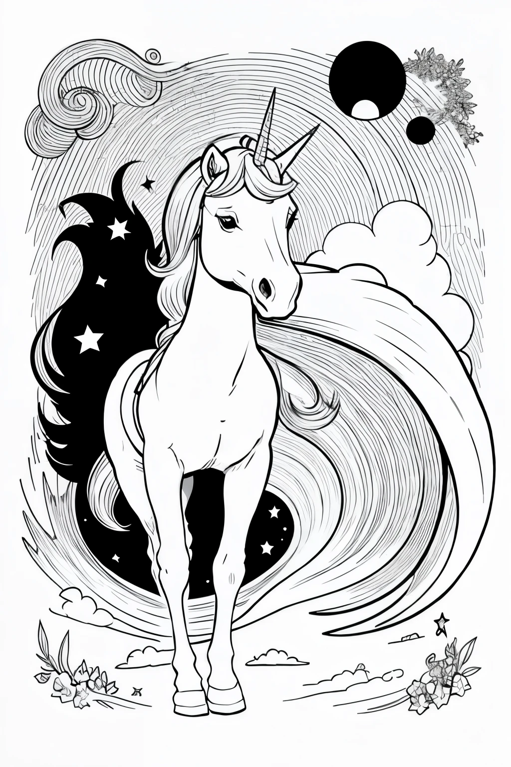 A Vectoer unicorn for coloring pages
