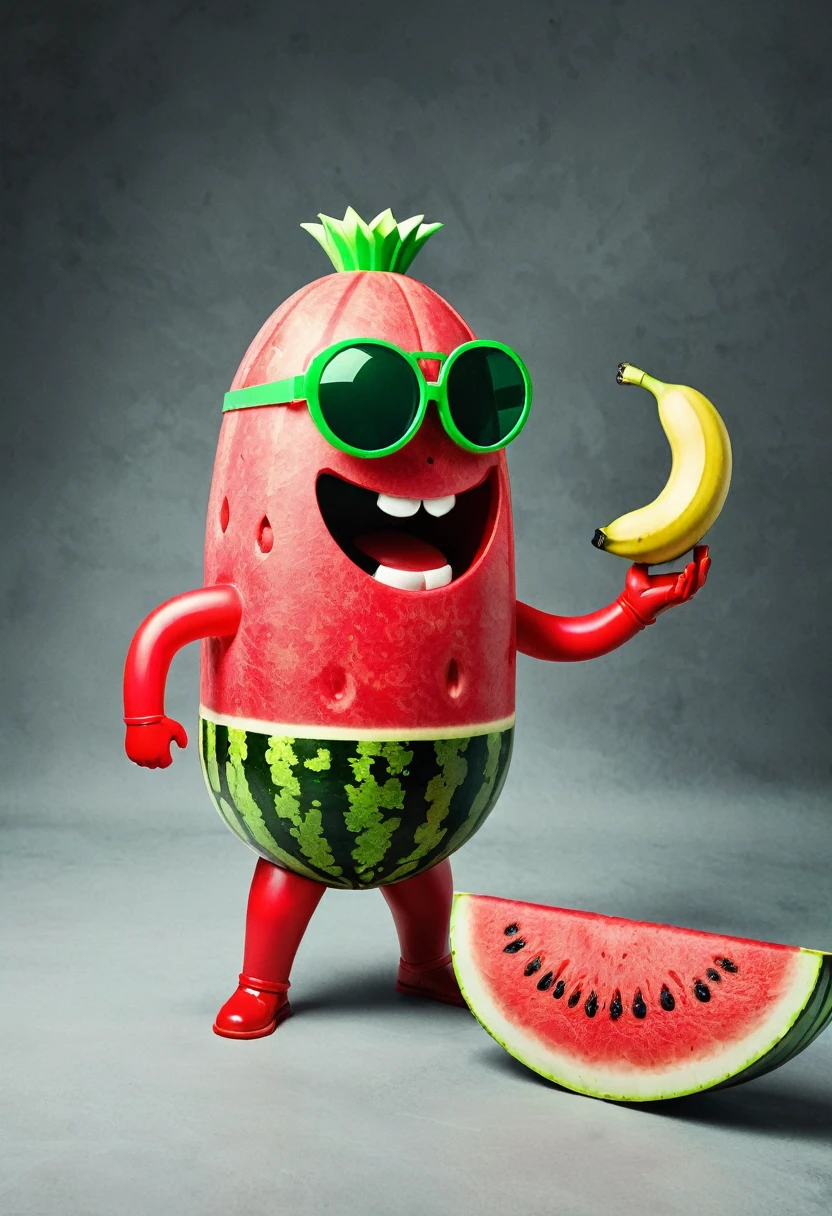 A watermelon hero 🍉 crushing a banana villain 🍌
