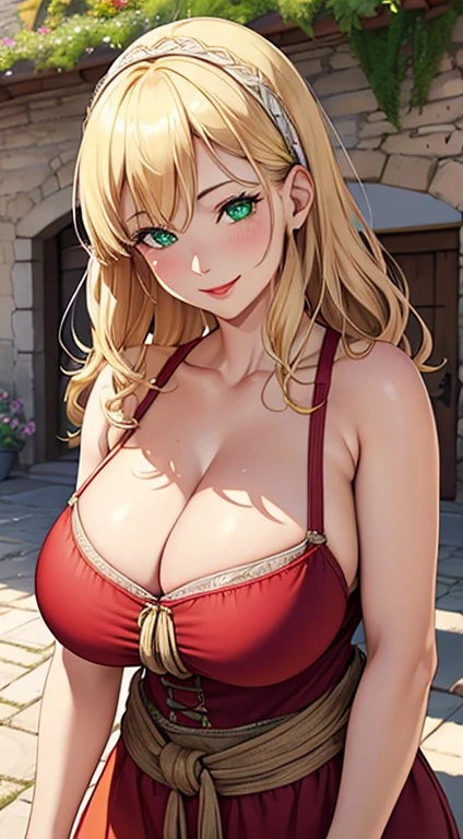 (hyper realstic)、Germanic mature woman. Ancient Farmer Woman、Women's Agriculture、(Wearing flesh-colored fabrics)、
immensity Beautie high-level image quality hight resolution Realistic、a blond、blond woman in a、A MILF、Middle-aged woman、detailed skin textures、超A high resolution、Wearing flesh-colored fabrics、Realistic、Voluptuous body shape、A smile、Middle-aged beauty、Beautiful expression、Detailed green eyes、long fluffy hair、A smile、Very delicate and detailed skin texture、45 Ancient Peasant Women、((Being in the village square))、Women's Agriculture, cleavage、Large open neckline、big red lips、(Wearing flesh-colored fabrics)、