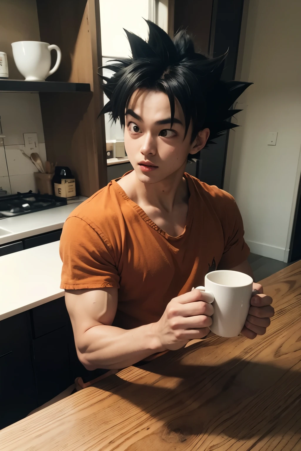 Goku drinking coffee 
