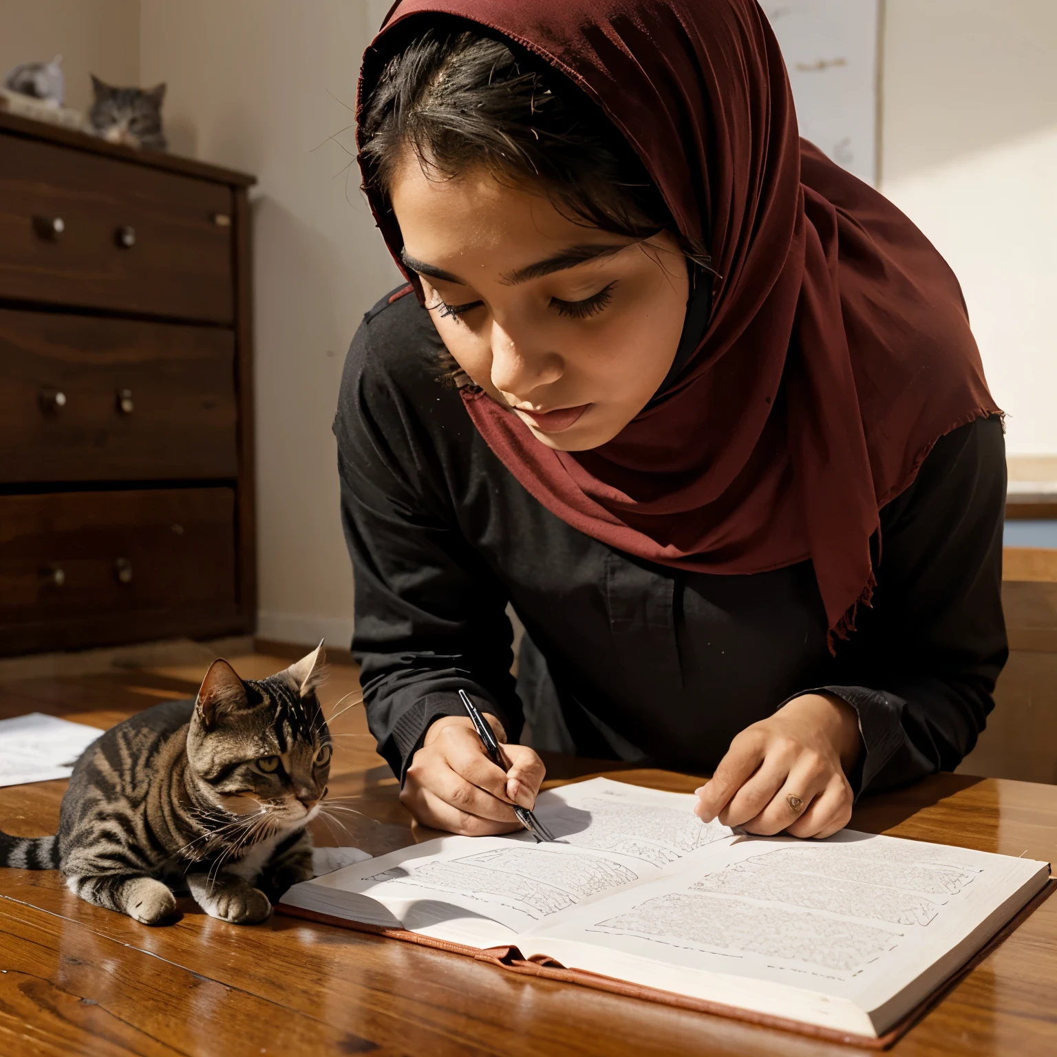 A Muslim cat studying...and "BUET" is written Infront of him