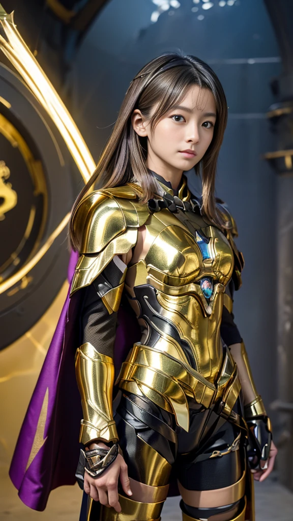 masterpiece,highest quality,Ultra-high resolution),Japanese women, Very beautiful girl, Naïve girl、Perfect limbs、Perfect Anatomy、Glowing Beautiful Skin、Watery eyes、Brown shiny hair、The colors and landscapes of youth、Premonition of Love: Green and Gold Uniform、 metallic Green armor, High Quality Costume, Brass armor, masterpiece衣装, Green armor, Avan Uniform, Golden black uniform, Gold Armor Suit, quality commander, Combat Uniform, Embroidered uniform guard, Golden Obsidian Armor, Smooth Gold Armor