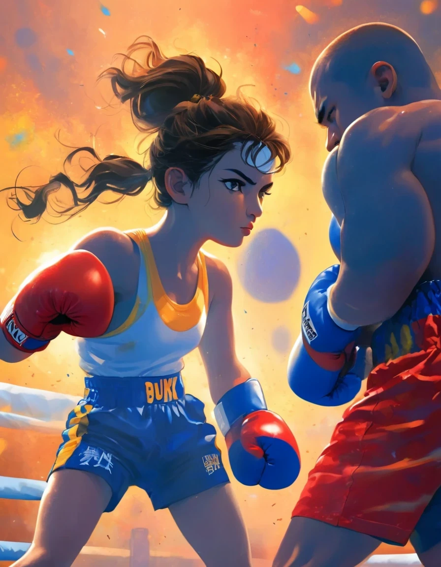 in style of Laurel Burch ,Boxing Match/Boxing Match, character concept design, half body,