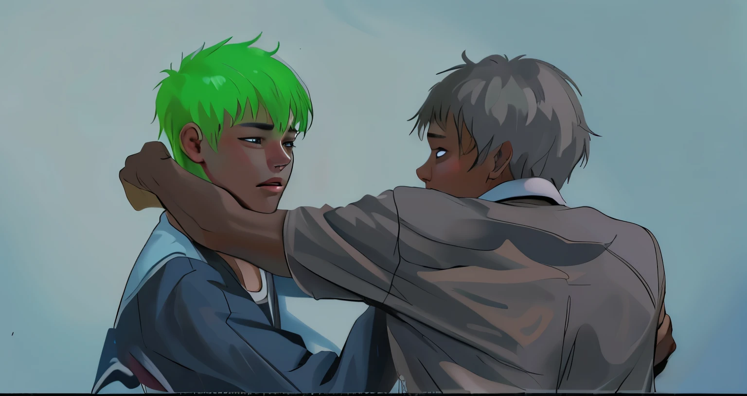 There are two 17-year-olds, one scared and amazed, the other hugs him.
