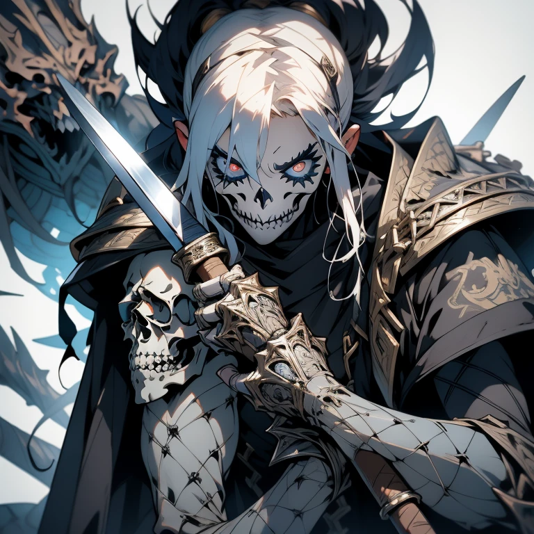 a close up of a statue of a person with an axe, overlord billie eilish, depicted as a pixar character, skelleton, studio gibli, inspired by Rodney Matthews, banpresto, scottish folklore, folklore