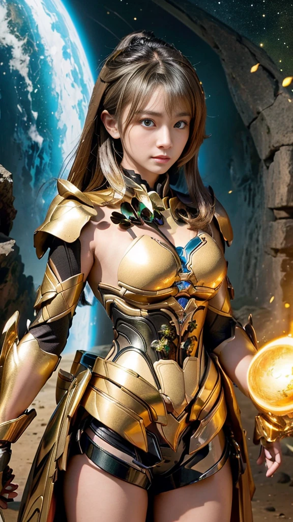 masterpiece,highest quality,Ultra-high resolution),Japanese women, Very beautiful girl, Naïve girl、Perfect limbs、Perfect Anatomy、Glowing Beautiful Skin、Watery eyes、Brown shiny hair、The colors and landscapes of youth、Premonition of Love: Green and Gold Uniform、 metallic Green armor, High Quality Costume, Brass armor, masterpiece衣装, Green armor, Avan Uniform, Golden black uniform, Gold Armor Suit, quality commander, Combat Uniform, Embroidered uniform guard, Golden Obsidian Armor, Smooth Gold Armor、Camel Toe、Giant tit、Nipple Puffs、Cleavage、Plump、Super big breasts、Super big butt、Microcosm