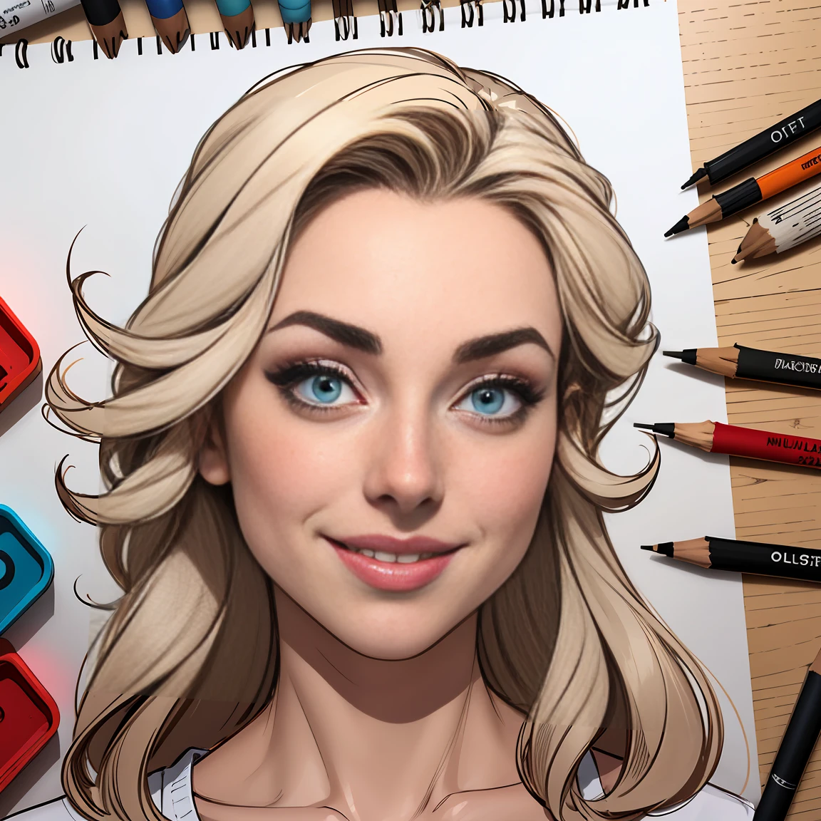 (estilo de desenho animado:1.2),  [(lindas mulheres de meia idade]) desenho de vestindo um moletom folgado e oversized, grande sorriso, olhos perfeitos, rosto detalhado, fundo de festa, pose divertida, olhar sedutor, confete, Fundo Branco Simples 