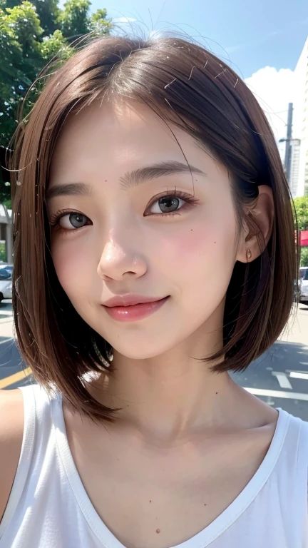 With the alleys of Kyoto in the background、18-year-old girl、independent、look forward to、Light eye makeup、Brown Hair Color、flat 、Hair blowing in the wind、Quality of actress、Shiny, Ultra-realistic face、smileの表情、Watery eye、look up、Pleasant lighting effects、 Ultra-Realistic Capture、Very detailed、High resolution 16K human skin closeup。Skin texture must be natural、Must be so detailed that pores are visible、skin is healthy、There must be a unified tone、Use natural light and color、High quality photos taken by modeling agencies&#39;Exclusive photographer、smile
