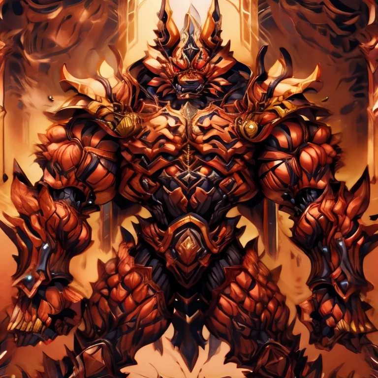 (masterpiece, best quality, detailed:1.2) (Pokémon) detailed full body, incineroar, full body, Furry Heroes, The main color is yellow, sparkling skin, Vibrant colors, 4K, GOLD armor, Its full plate armor emphasizes the muscles. a knight's mechanical armor, glowing wide and heavy armor, Gigantic incineroar, big muscle (pecs, triceps, traps) unusually developed muscular body, body full of huge muscles. showing off muscles, pectorales enormes. Exaggeratedly huge muscles. Gigachad Muscular, whole body shines like metal. He wears a black cloak on his back. The cloak is so long that it touches the ground, futuristic city,