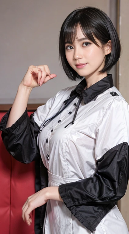 58
(20-year-old woman), (Surreal), (Tabletop), ((Black-haired、short hair:1.3)), (Huge breasts:1.2), A kind smile, (Clothes with anime characters printed on them)、White blouse、valley、From the side