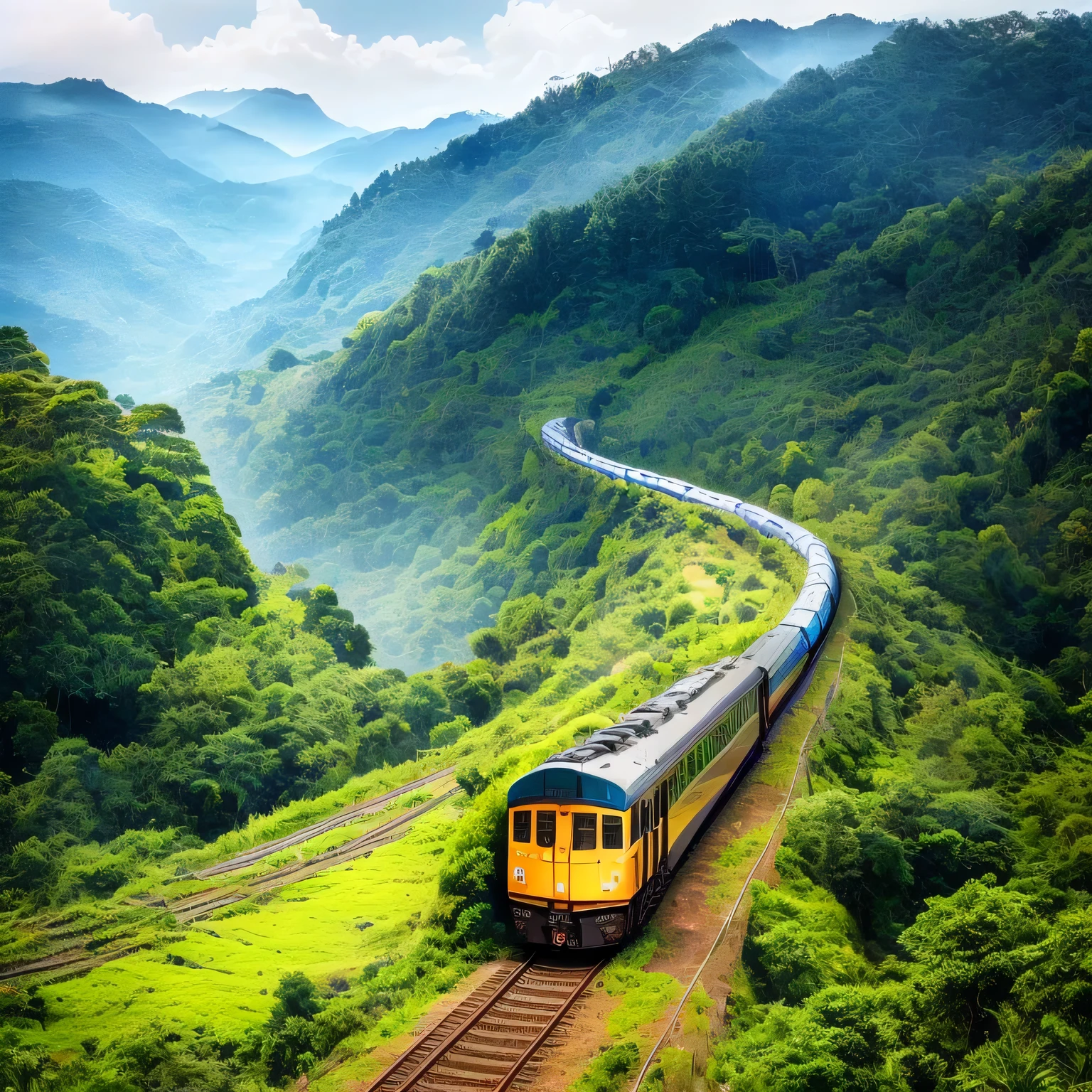 arafed train on a track in the middle of a lush green valley, sri lankan landscape, sri lanka, stunning scenery, breath taking, on a jungle forest train track, beautiful scenery, very beautiful scenery, breathtaking scenery, traveling through the mountains, lush scenery, very very beautiful scenery, mountainous jungle setting, amazing beauty, beautiful environment, incredibly beautiful
