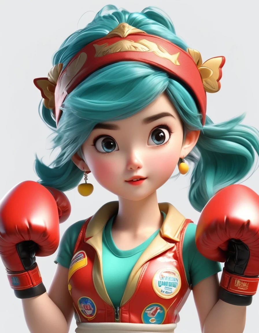 Boxing Girl, cute girl with round eyes, full body, boxing gloves, vest line, low saturation Pixar super details, looking at the audience, highly detailed, macaron color, POP MART's figure, white background, best quality close-up avatar. Ultra detail. Ultra detail. 3D, c4d. Mixer, OC renderer. Movie lighting, ultra-high definition, 3D rendering