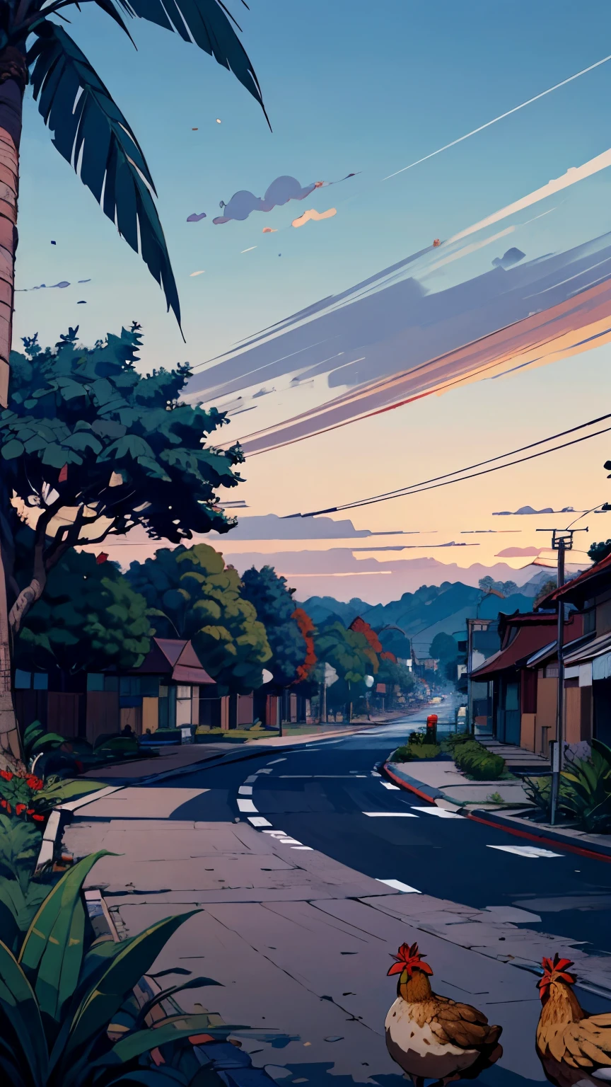((best quality)), ((masterpiece)), (detailed), (visually captivating image), (crystal-clear clarity), (4K resolution), (high definition), (meticulous detail), (vibrant colors), (HD quality), It's early morning in the small, sleepy town of Masai, Johor, Malaysia. The sky is still a deep shade of indigo, the air cool and crisp with the promise of a new day dawning. A gentle breeze rustles through the palm trees that line the main street, their fronds swaying lazily back and forth. The occasional honk of a car or the clucking of chickens can be heard in the distance, but for the most part, the town lies quiet and peaceful.