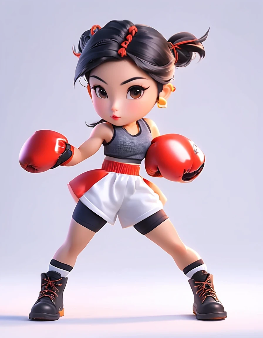 Asian boxer girl, wearing sportswear, vest line, luxurious fashion photography, white background, work boots