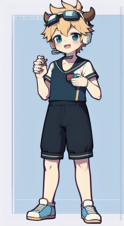 Second dimension boy,One-piece loungewear,Horns,Cow ears,Put the headphones on your head,Stand up,Goggles,sports shoes,Slim,happy,Sailor collar,Hand holding