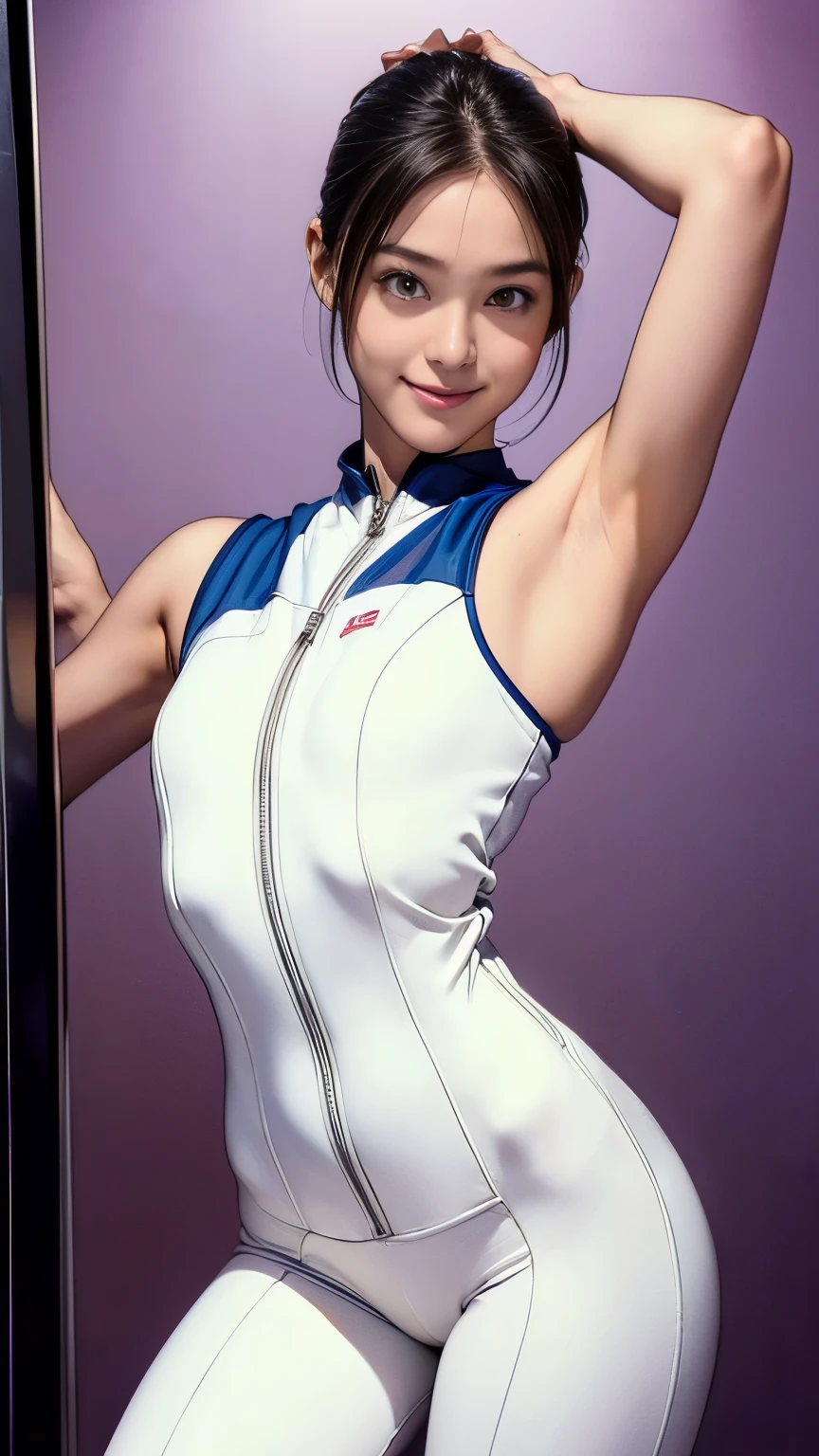 Practical,best Practical quality:1.1),(photo shoot:1.1),(high resolution), (Highly detailed and Practical face),Half Body,(Practical human skin),(everyone),(15 years old white skin,Light brown short Bob, Wear a sexy tight astronaut suit,) A room in a space station, ((15-year-old girl, Young smile, Slim, Thin waist, Thin thighs, Thin arms)), ((Raise your arms, Please show me your armpits))